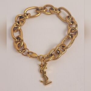 Gold Chunky Chain Charm Bracelet - YSL Yves Saint Laurent Charm